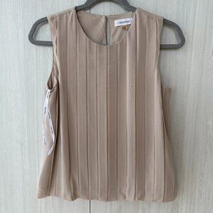 Calvin Klein Nude Pleated Sleeveless Blouse – XS